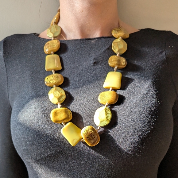 Jewelry - New Tan & Yellow Necklace with adjustable ribbon